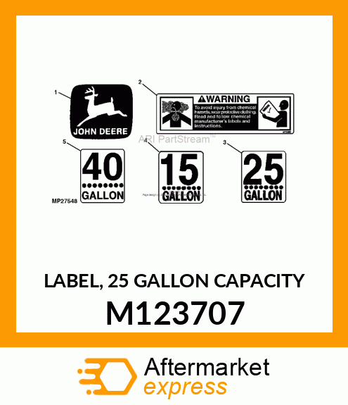 LABEL, 25 GALLON CAPACITY M123707