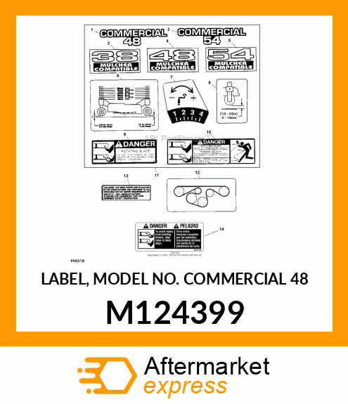 LABEL, MODEL NO. COMMERCIAL 48 M124399