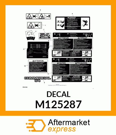 LABEL, MODEL NO. COMMERCIAL 54 M125287