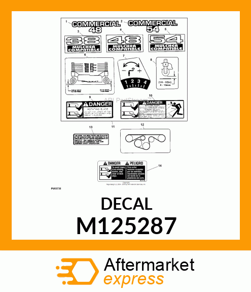 LABEL, MODEL NO. COMMERCIAL 54 M125287