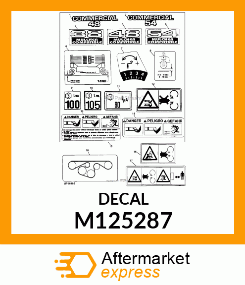 LABEL, MODEL NO. COMMERCIAL 54 M125287