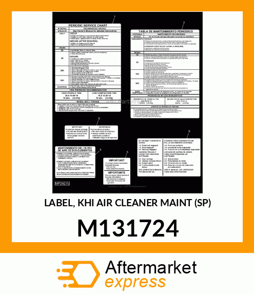 LABEL, KHI AIR CLEANER MAINT (SP) M131724