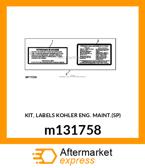 KIT, LABELS KOHLER ENG. MAINT.(SP) m131758