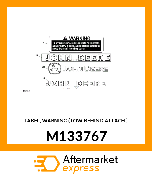 LABEL, WARNING (TOW BEHIND ATTACH.) M133767