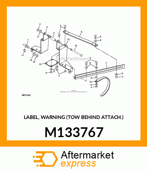 LABEL, WARNING (TOW BEHIND ATTACH.) M133767