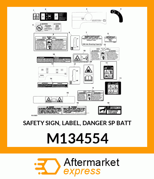 SAFETY SIGN, LABEL, DANGER SP BATT M134554