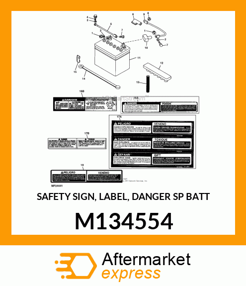 SAFETY SIGN, LABEL, DANGER SP BATT M134554