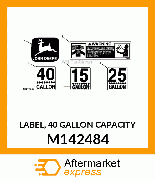 LABEL, 40 GALLON CAPACITY M142484