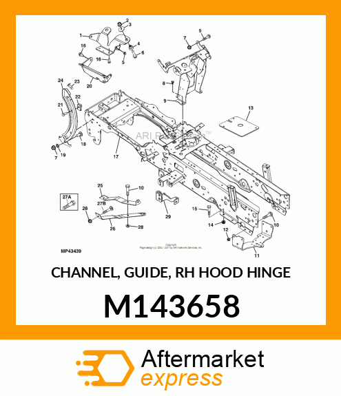 CHANNEL, GUIDE, RH HOOD HINGE M143658