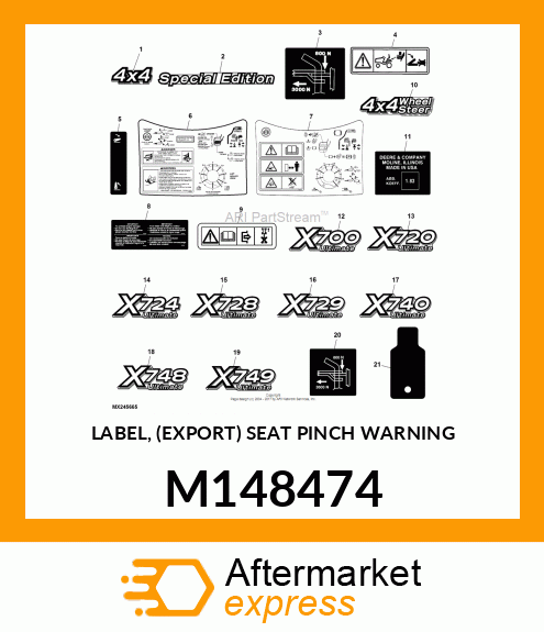 LABEL, (EXPORT) SEAT PINCH WARNING M148474