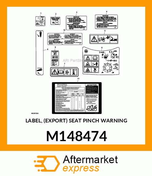 LABEL, (EXPORT) SEAT PINCH WARNING M148474