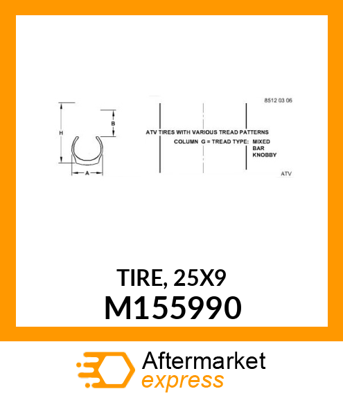 TIRE, 25X9 M155990