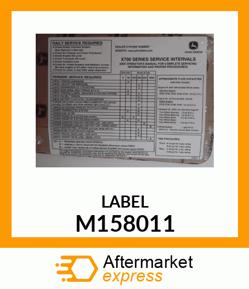 LABEL, SERVICE CHART M158011