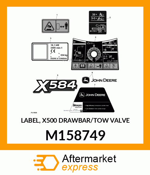 LABEL, X500 DRAWBAR/TOW VALVE M158749