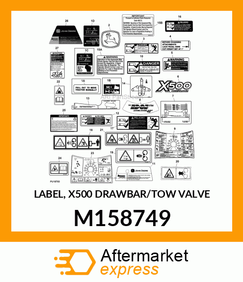 LABEL, X500 DRAWBAR/TOW VALVE M158749