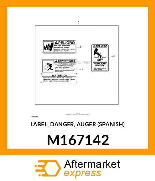 LABEL, DANGER, AUGER (SPANISH) M167142