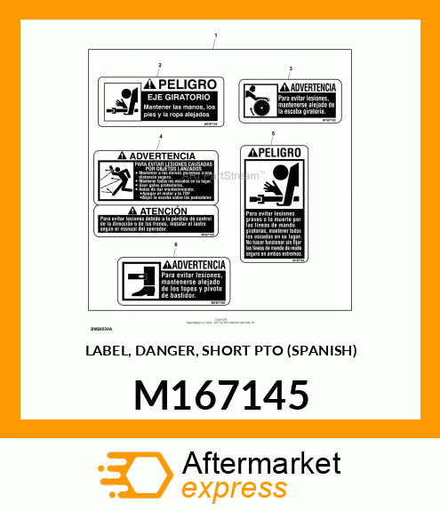 LABEL, DANGER, SHORT PTO (SPANISH) M167145