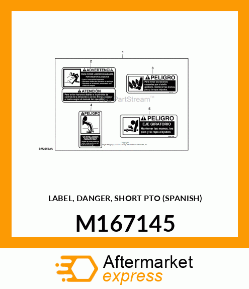 LABEL, DANGER, SHORT PTO (SPANISH) M167145