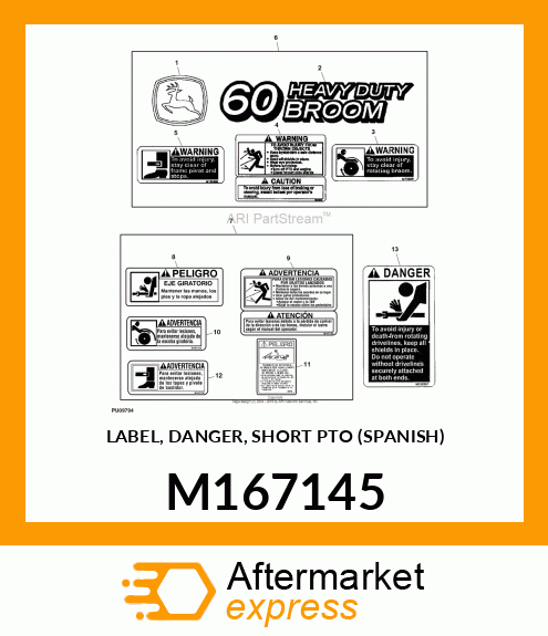 LABEL, DANGER, SHORT PTO (SPANISH) M167145