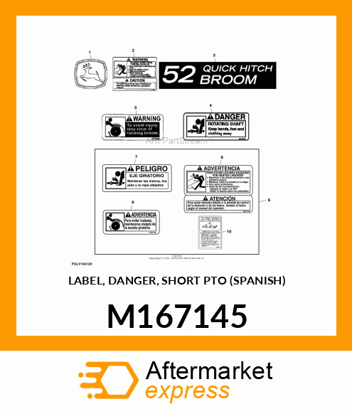 LABEL, DANGER, SHORT PTO (SPANISH) M167145