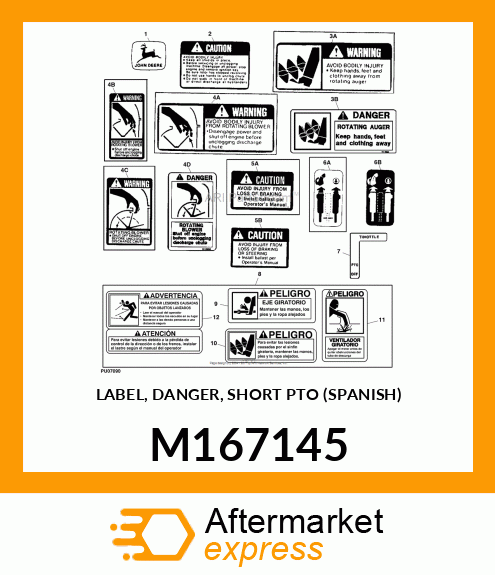 LABEL, DANGER, SHORT PTO (SPANISH) M167145