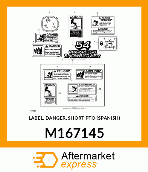 LABEL, DANGER, SHORT PTO (SPANISH) M167145