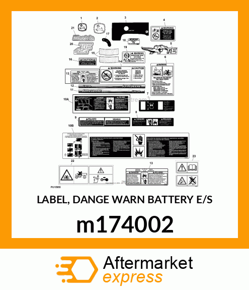 LABEL, DANGE WARN BATTERY E/S m174002