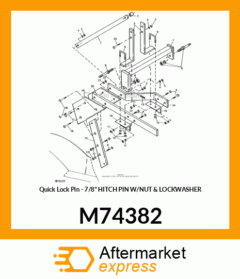 Quick Lock Pin - 7/8" HITCH PIN W/NUT & LOCKWASHER M74382
