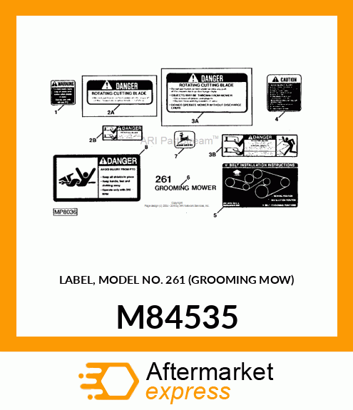 LABEL, MODEL NO. 261 (GROOMING MOW) M84535