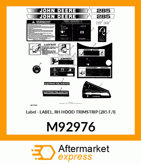 Label - LABEL, RH HOOD TRIMSTRIP (285 F/I) M92976