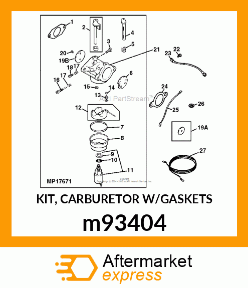 KIT, CARBURETOR W/GASKETS m93404