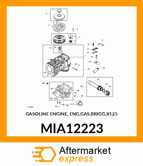 GASOLINE ENGINE, ENG,GAS,BRIGG,X125 MIA12223