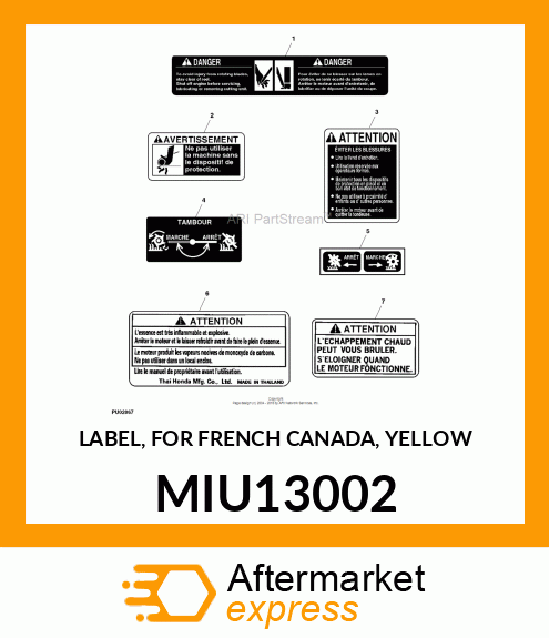 LABEL, FOR FRENCH CANADA, YELLOW MIU13002