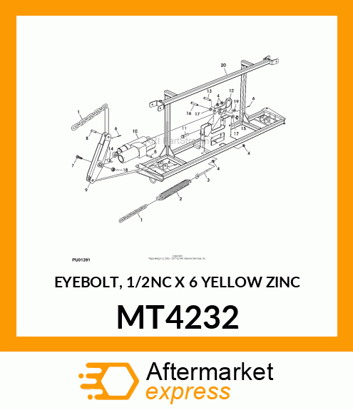 EYEBOLT, 1/2NC X 6 YELLOW ZINC MT4232