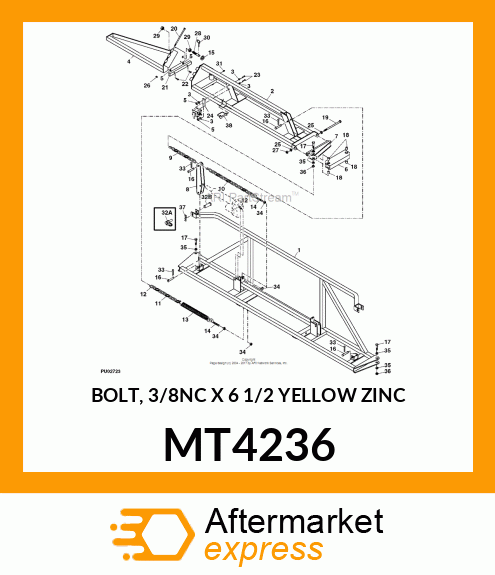 BOLT, 3/8NC X 6 1/2 YELLOW ZINC MT4236