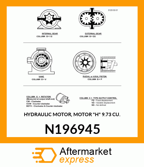 HYDRAULIC MOTOR, MOTOR "H" 9.73 CU. N196945