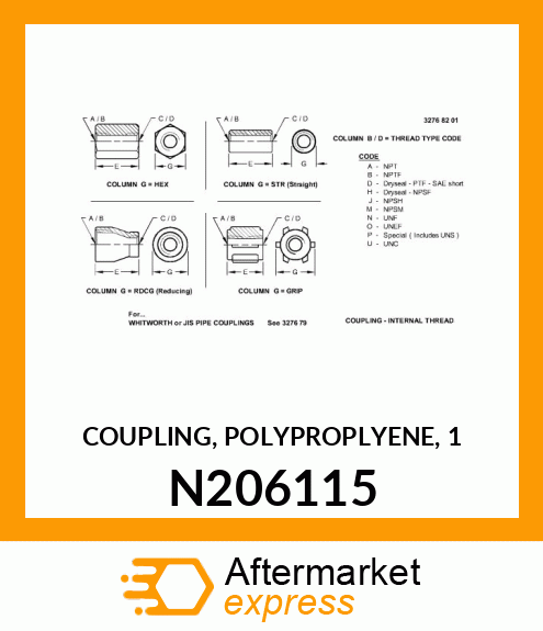 COUPLING, POLYPROPLYENE, 1 N206115