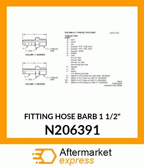 FITTING HOSE BARB 1 1/2" N206391