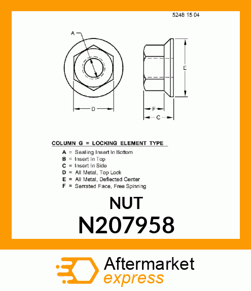 NUT,HEX FLNG M12 NYLOCK CL10 JDN389 N207958