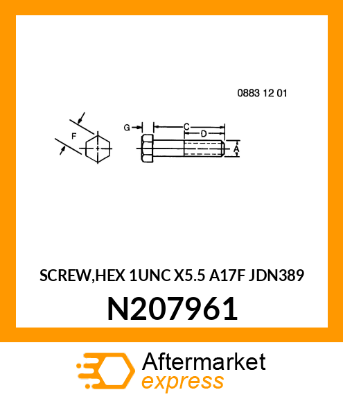 SCREW,HEX 1UNC X5.5 A17F JDN389 N207961