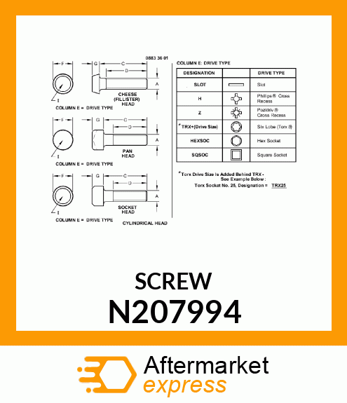 Spare part N207994 + SCREW,CR PAN HD M4X35 CL4.8 JDN389