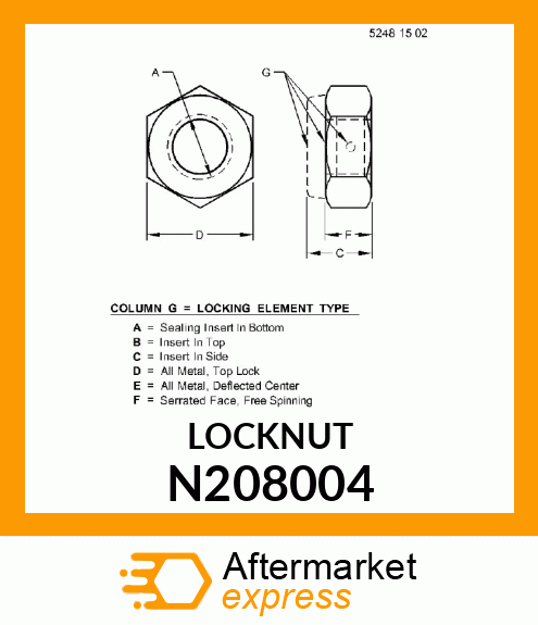 NUT,HXLOCK M20 DEFL THD CL10 JDN389 N208004