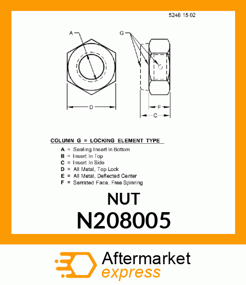 NUT,HXLOCK M30 DEFL THD CL10 JDN389 N208005