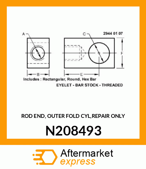 ROD END, OUTER FOLD CYL,REPAIR ONLY N208493