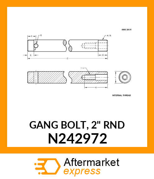 GANG BOLT, 2" RND N242972