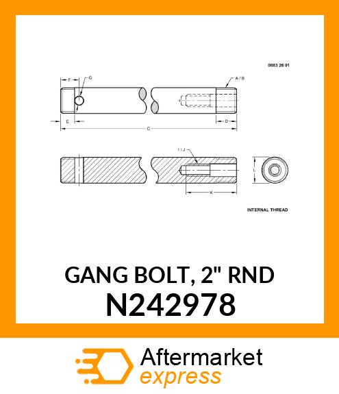 GANG BOLT, 2" RND N242978