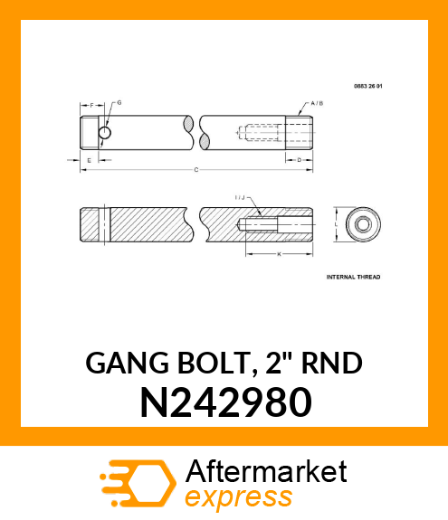 GANG BOLT, 2" RND N242980