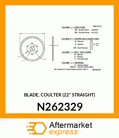 BLADE, COULTER (22" STRAIGHT) N262329