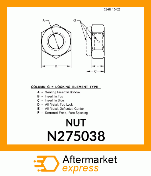 NUT, LOCK METRIC M30 N275038