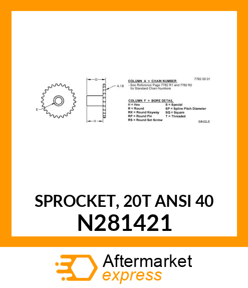 SPROCKET, 20T ANSI 40 N281421